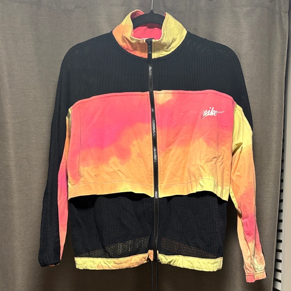 Nike Women's Black and Tie-Dye/Mesh Zip Up Sweat Shirt
